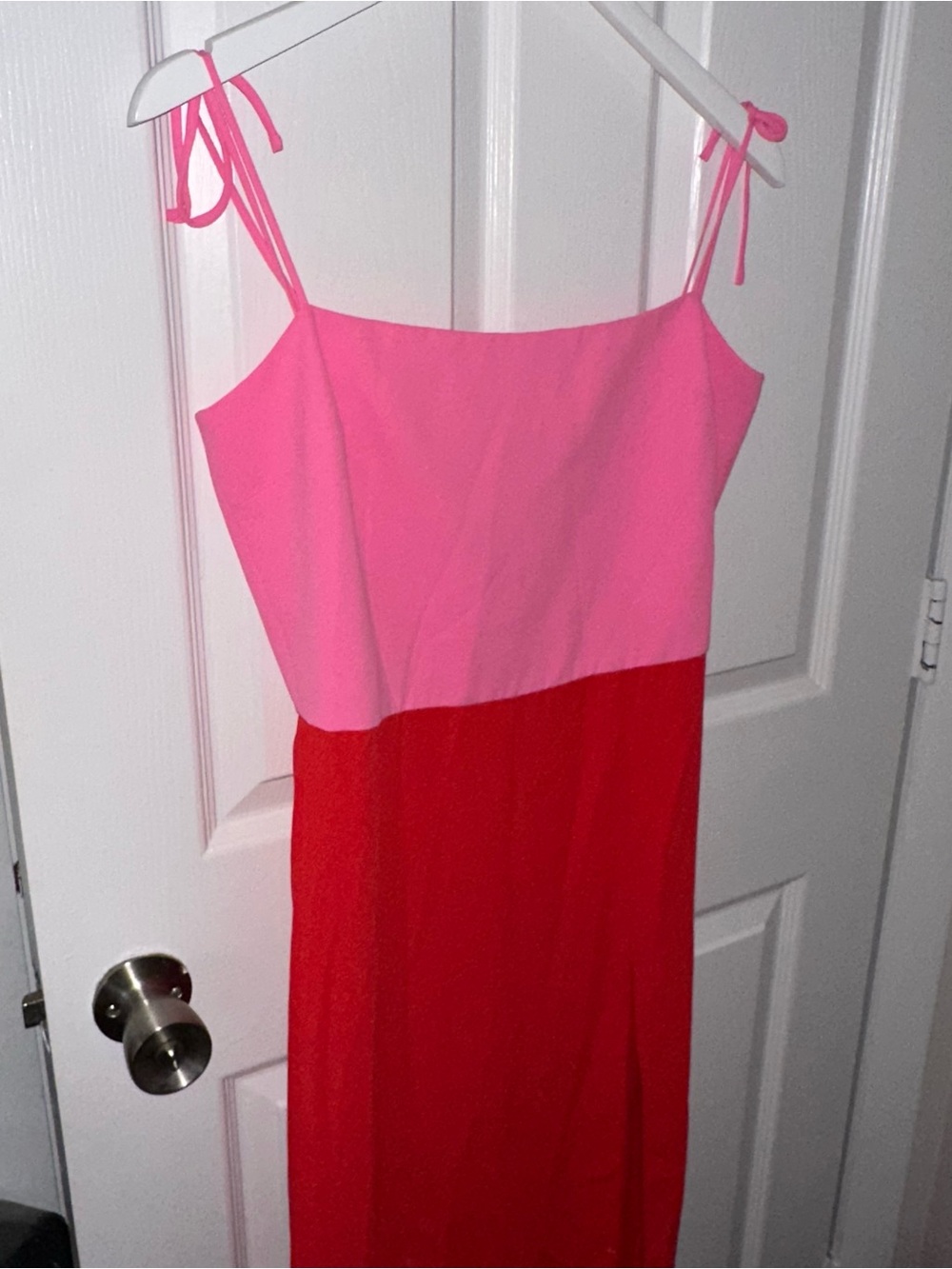 Pink and Red Color Block Maxi Dress